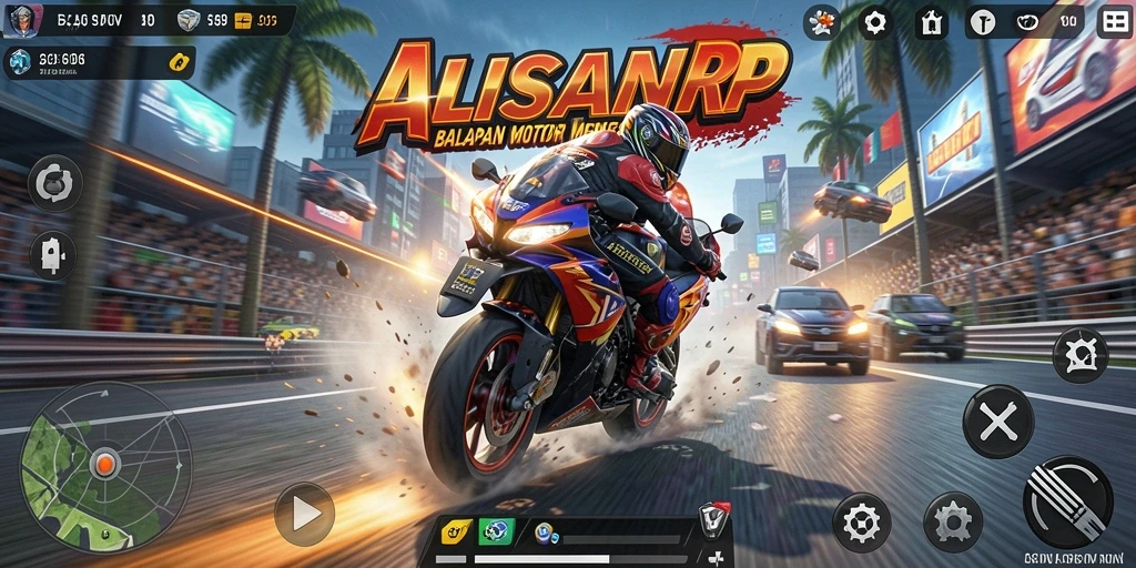 Tampilan gameplay balapan motor yang seru di ALISANRP.