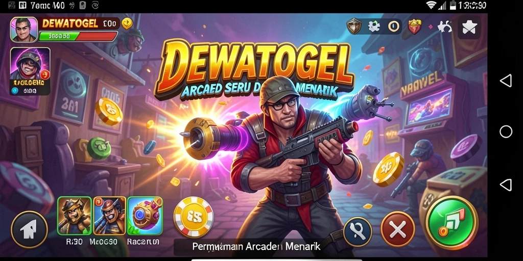 Tangkapan layar utama DEWATOGEL yang menunjukkan aksi gameplay Arcade.