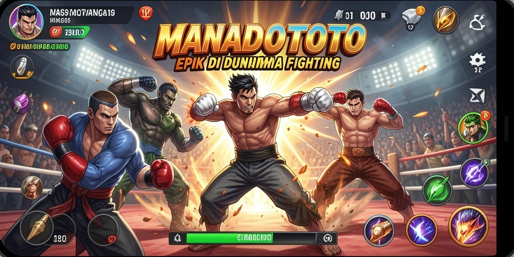 Tampilan gameplay penuh aksi dari MANADOTOTO di arena pertarungan.