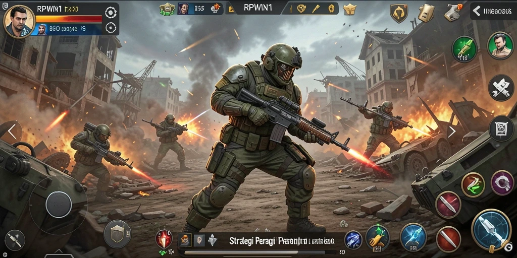 Screenshot gameplay menampilkan pertempuran strategis yang intens.