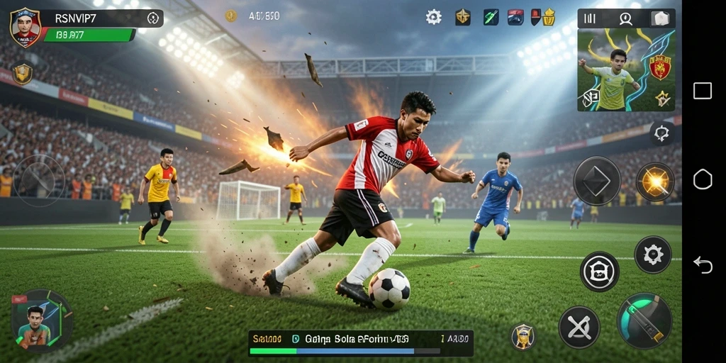 Tampilan gameplay seru dalam RSNVIP7 yang menggugah semangat sepak bola.