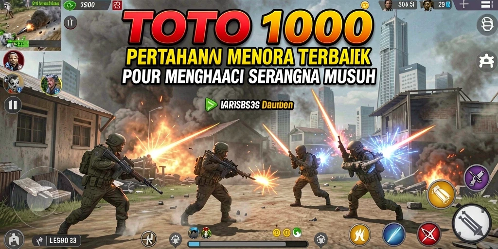 Screenshot gameplay TOTO1000 menampilkan aksi pertahanan menara yang mendebarkan.